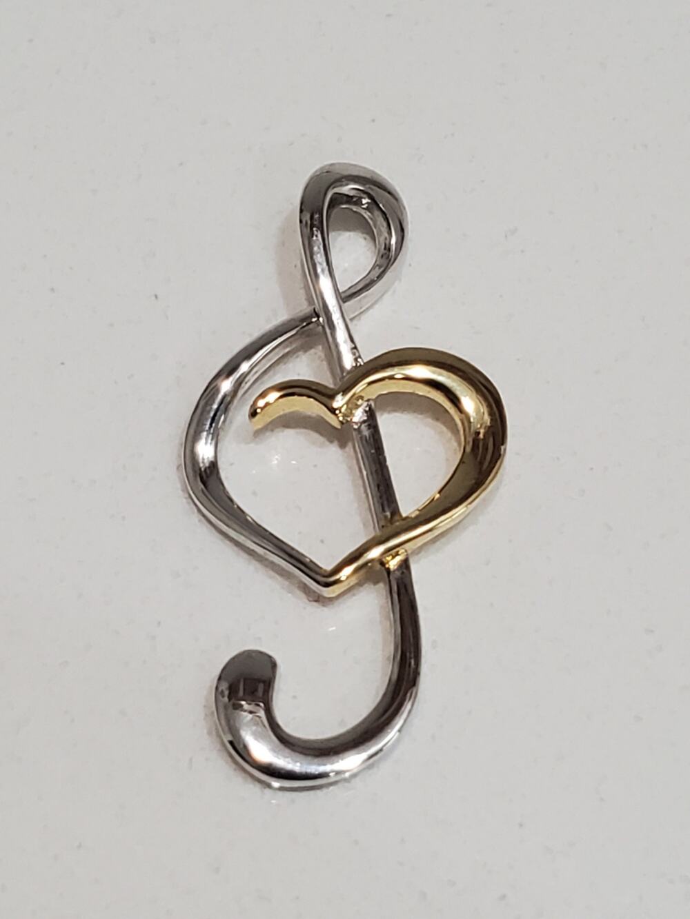 925 Two Tone Treble Clef Heart Pendant